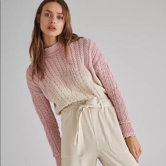 NWT Anthropologie Marci Dip-Dyed Fisherman Cable Knit Grandmacore Sweater XS - Picture 4 of 12
